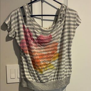 Rewind Brand Striped Gray and Multicolor Women's Top